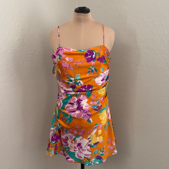 ASTR the Label Cerinthe Satin Floral Mini Dress in Orange - Picture 3 of 17